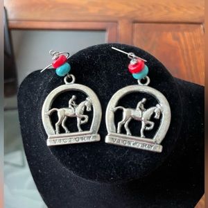 Silver and turquoise horse dangle earrings